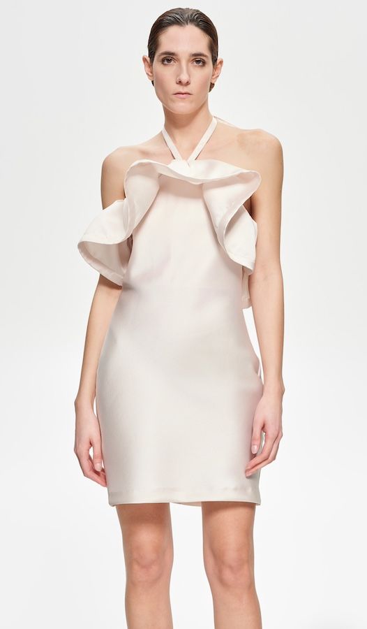 VESTIDO BEIGE RASO VOLANTES - Imagen 10