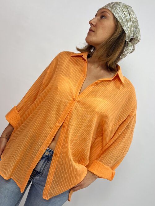 CAMISA OVER LISTAS NARANJA