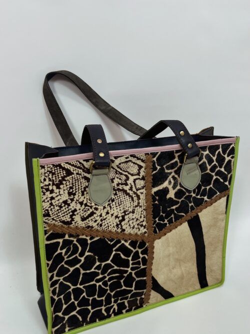 BOLSO 100% PIEL MIX PRINT OSCURO
