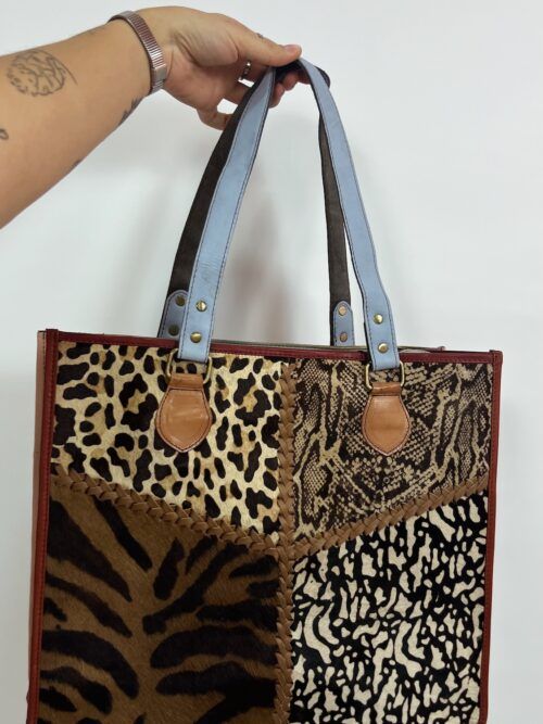 BOLSO 100% PIEL MIX PRINT CLARO